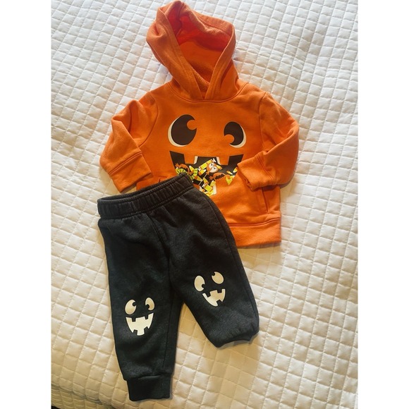 Cat & Jack Pumpkin Halloween Toddler Fleece Top & Jogger Set Size 12 Mos - Picture 1 of 3